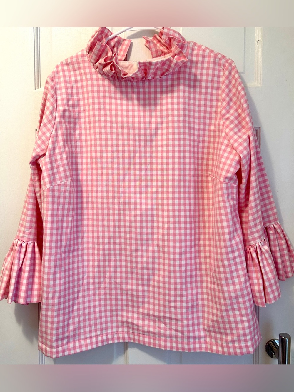 Elizabeth Wilson Pink Gingham Ruffle Collar Katherine Blouse Sz xl